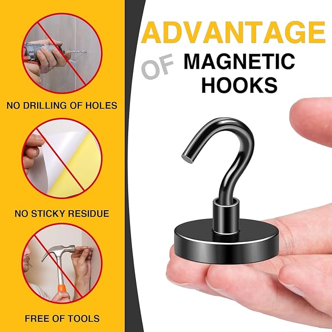 DIYMAG Black Magnetic Hooks, 120 LB Heavy Duty Strong Magnets - Image 5