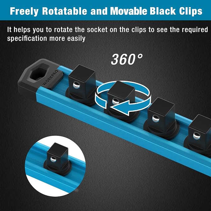 WORKPRO Magnetic Socket Organizer, 3/8-Inch Drive Aluminum Alloy Socket Rail - Image 5