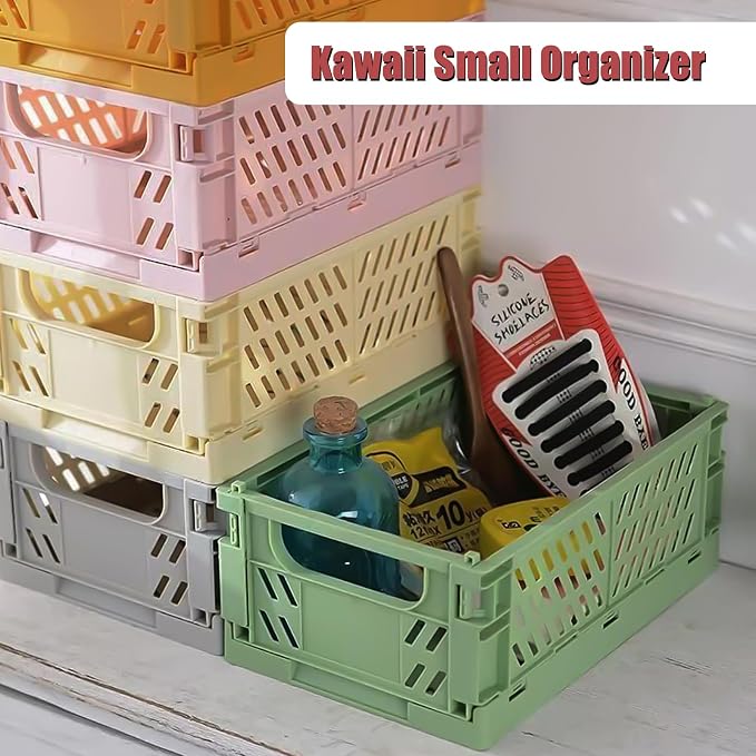 Pastel Plastic Storage Baskets 2 Pack, Collapsible Crates - Image 3