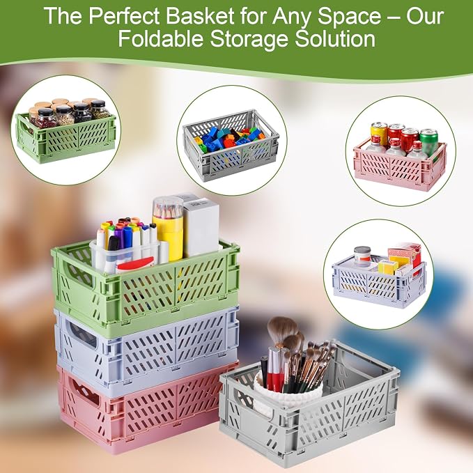 2-Pack Small Pastel Plastic Storage Baskets, Collapsible Crates - Image 5