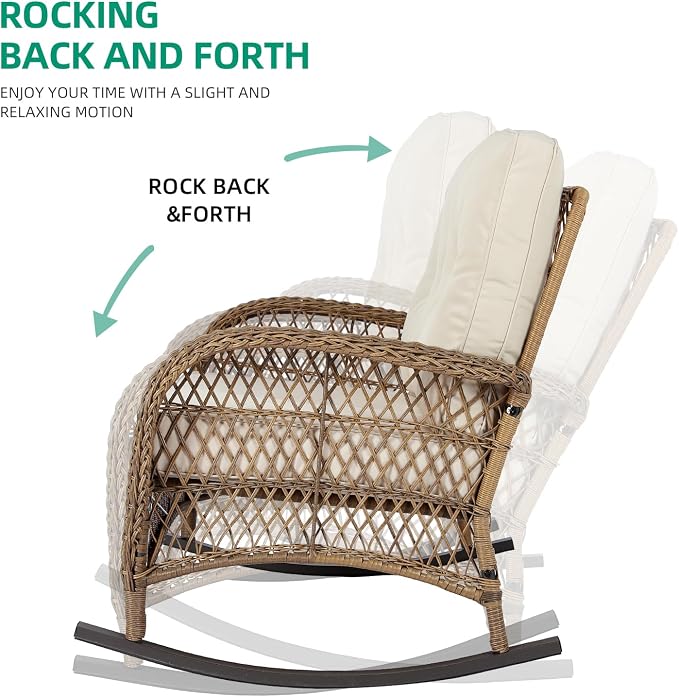 VIVIJASON Outdoor Wicker Loveseat Rocking Chair - Image 2