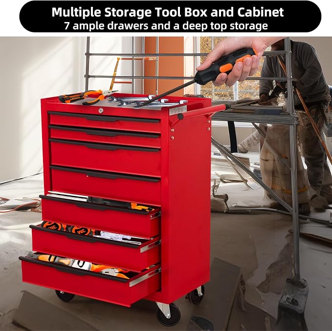 7-Drawer Rolling Tool Chest Cabinet, Large Capacity Metal Tool Box - Image 6
