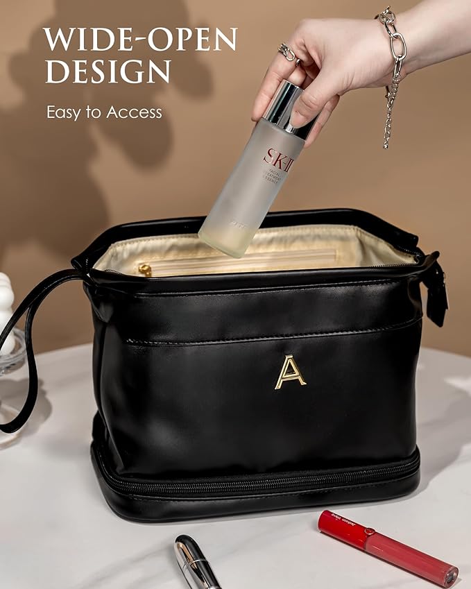 Wedding Gift Initial Makeup Bag, Personalized Double Layer Cosmetic Bag - Image 5