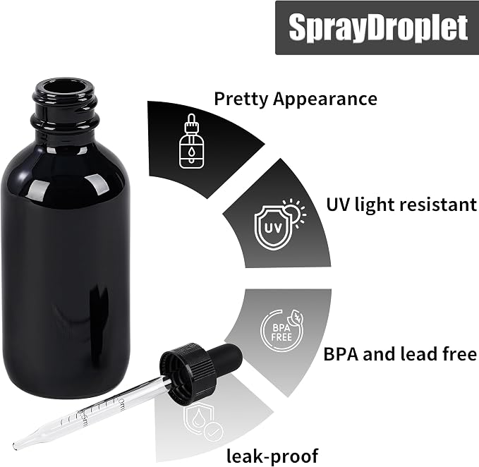 24 Pcs, 2oz Glass Dropper Bottle, Leakproof Tincture Bottles - Image 3