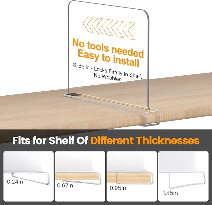 OKPOW Shelf Dividers for Closet Organization: 8" Tall X 12" Deep Acrylic Clear - Image 5