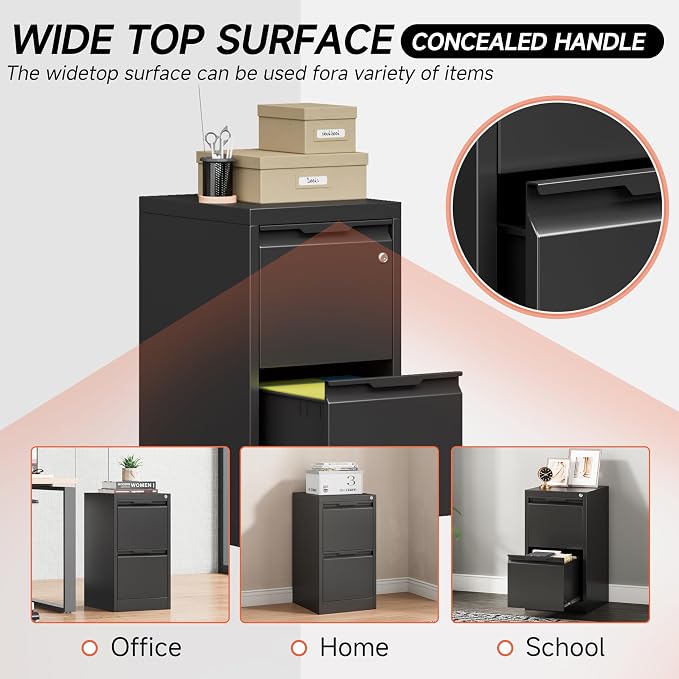 Metal Filing Cabinet With Lock, Vertical 2 Drawer Cabinet - Image 7