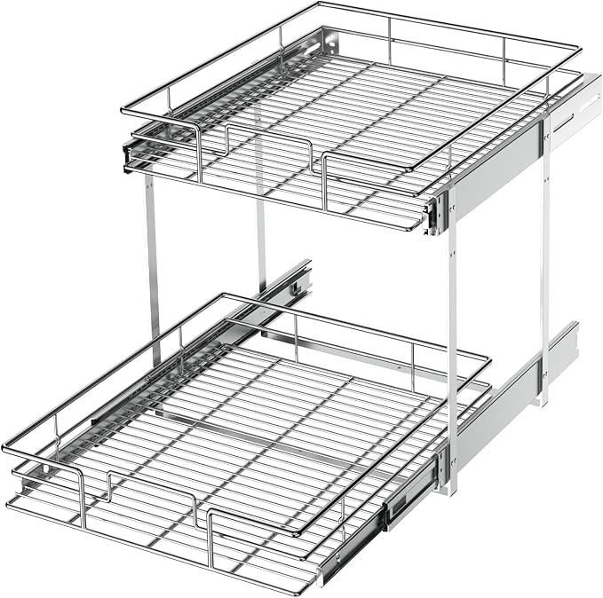LOVMOR 2 Tier Individual Pull Out Cabinet Organizer 20" W x 21" D, Slide Out by LOVMOR