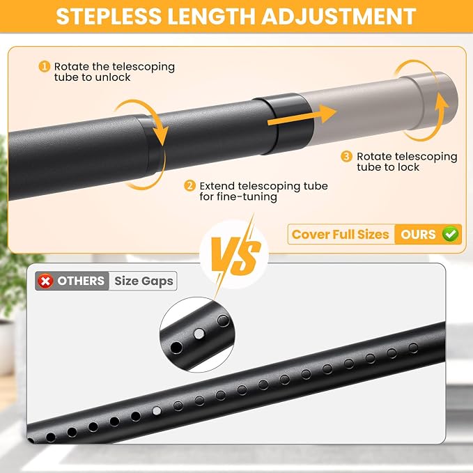 Closet Rods for Hanging Clothes, 17-39 Inch No-Cut Stepless Adjustable Closet - Image 2