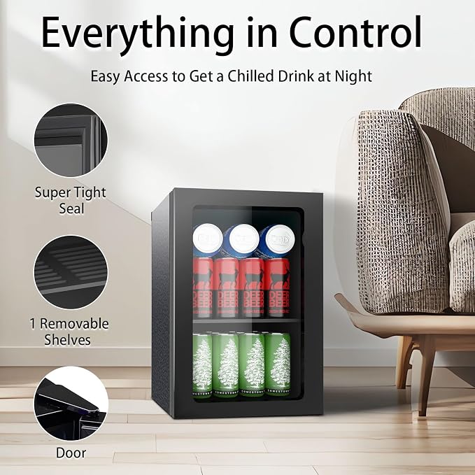 0.95 Cu.ft Mini Fridge Holds 24 Cans, Beverage Refrigerator Cooler, Solid Door - Image 2