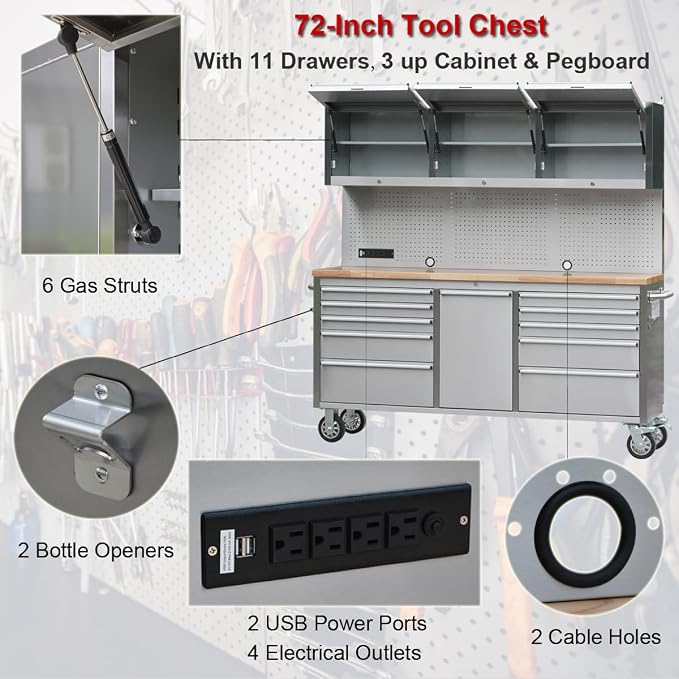 72" Stainless Steel Rolling Tool Chest - Image 5