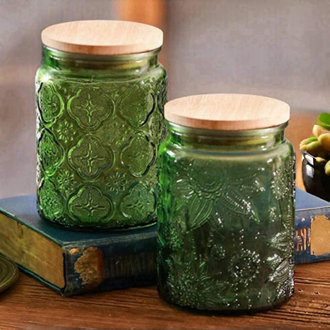 ANSQU Set of 2 Vintage Glass Canister, 23.7oz Candy Jars - Image 4