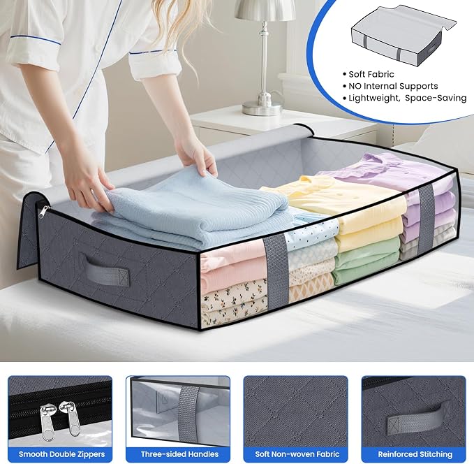 Under Bed Storage Containers, 8 Pack Blanket Storage Bags, Collapsible Storage - Image 3