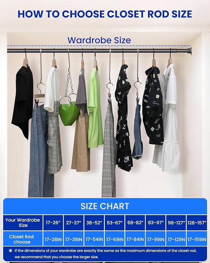 Closet Rods for Hanging Clothes, 17 to 84 Inches Stepless Adjustable Metal - Image 9