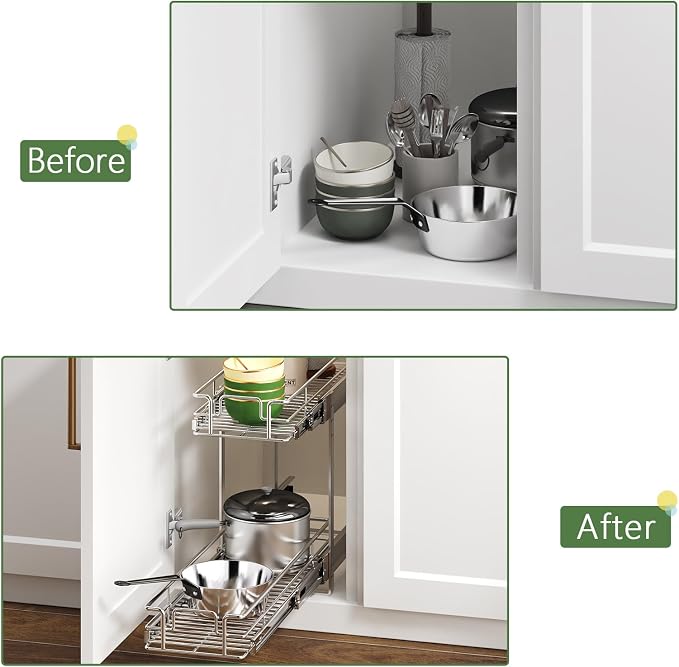 2 Tier Individual Pull Out Cabinet Organizer 5½" W x 21½" D, Heavy Duty Cabinet - Image 8