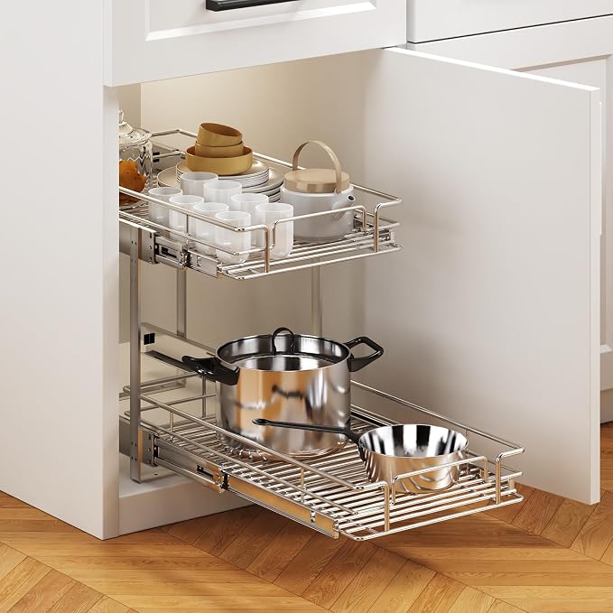 2 Tier Individual Pull Out Cabinet Organizer 14½" W x 21½" D, Heavy Duty - Image 5