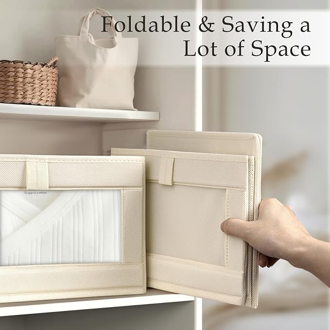 Criusia Beige Linen Closet Organizers and Storage, 8 Pack Foldable Mesh Window - Image 5