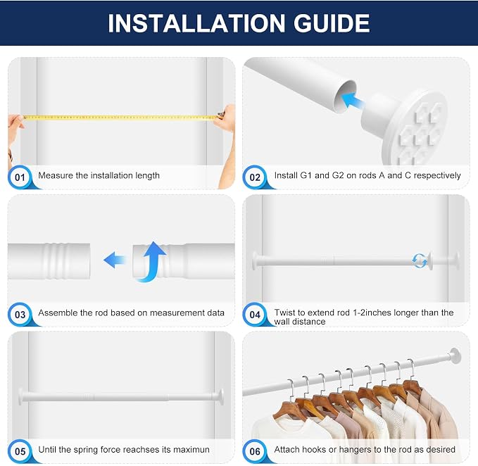 No Drilling Closet Rod, 27.5-82 Inches Hanging Closet Rod - Image 8