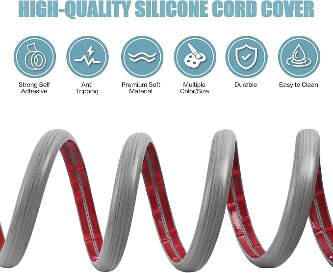 Floor Cord Cover Self Adhesive Cord Hider, 3.3FT Cable Management, Extension - Image 3