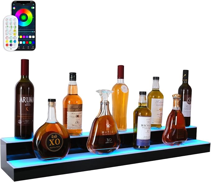 Led Lighted Liquor Bottle Display Shelf, 30 Inch 2 Tier Whiskey Rack, Support by LEEKIMID