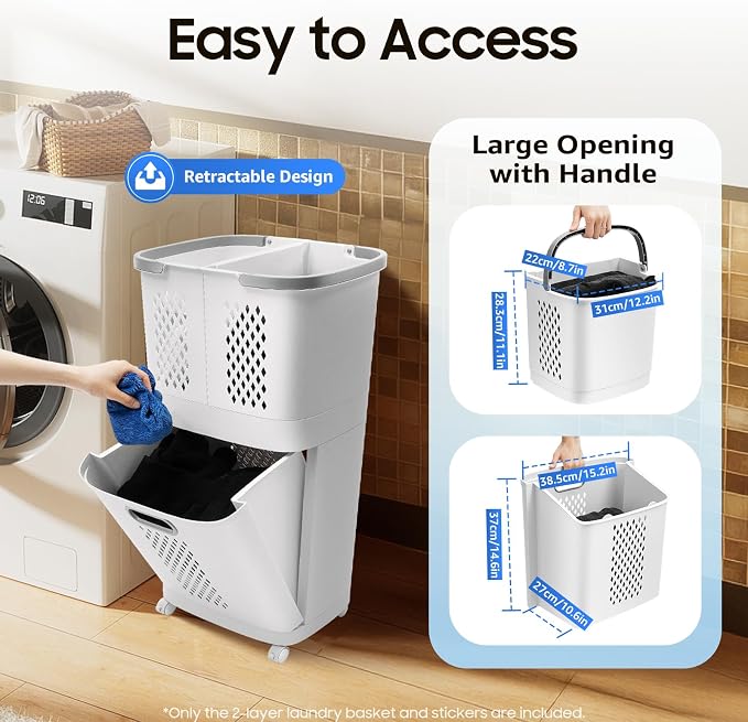 2-Tier Laundry Basket Sorter & Movable Laundry Hamper, Storage Organizer - Image 5