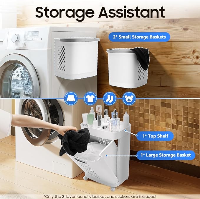 2-Tier Laundry Basket Sorter & Movable Laundry Hamper, Storage Organizer - Image 2