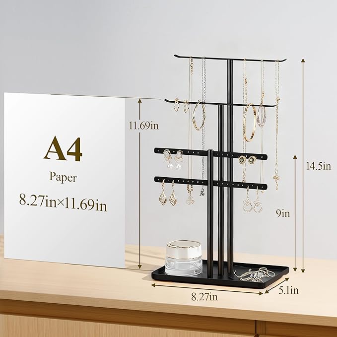 pickpiff Jewelry Stand Organizer, 14.5" Tall Sturdy Metal, 3-Tier Jewelry Holder - Image 3