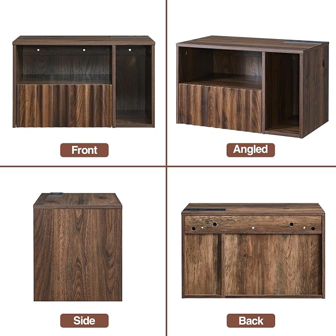 Floating Nightstand with Charging Station, Walnut Fluted Wall Mounted - Image 9