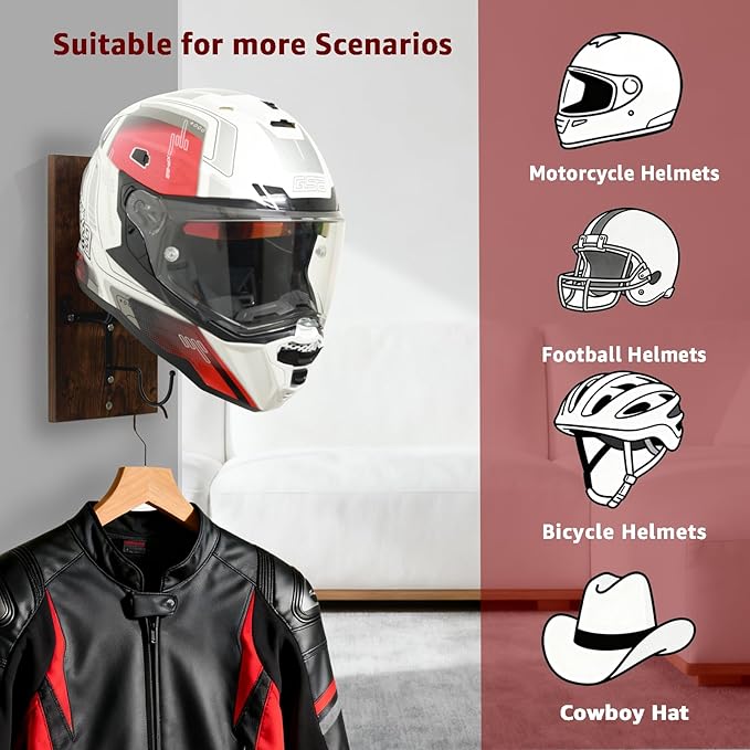Wooden Motorcycle Helmet Holder, Wall Mount Helmet Rack - Image 5