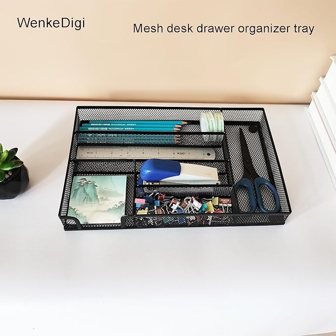 2-Pack Metal Mesh Desk Drawer Organizer Tray Set, 6-Compartment Office Drawer - Image 7