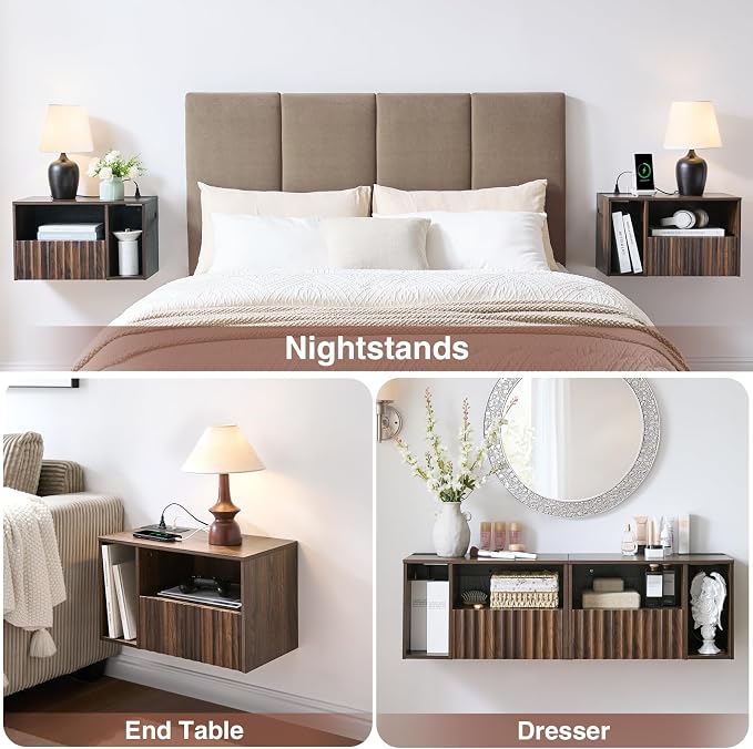 Modern Walnut Fluted Floating Nightstand - Image 5