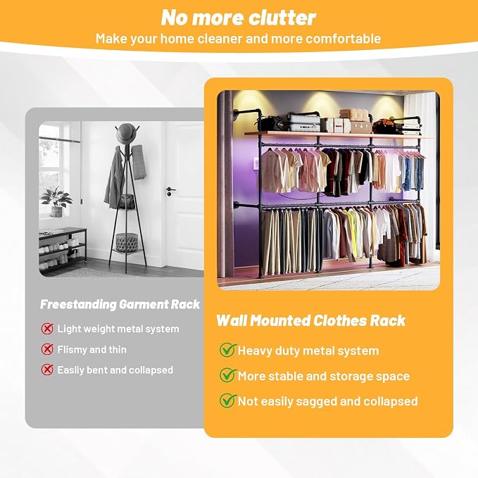 Industrial Pipe Clothing Rack, Reversible 118.3'' Clothes Rack - Image 4
