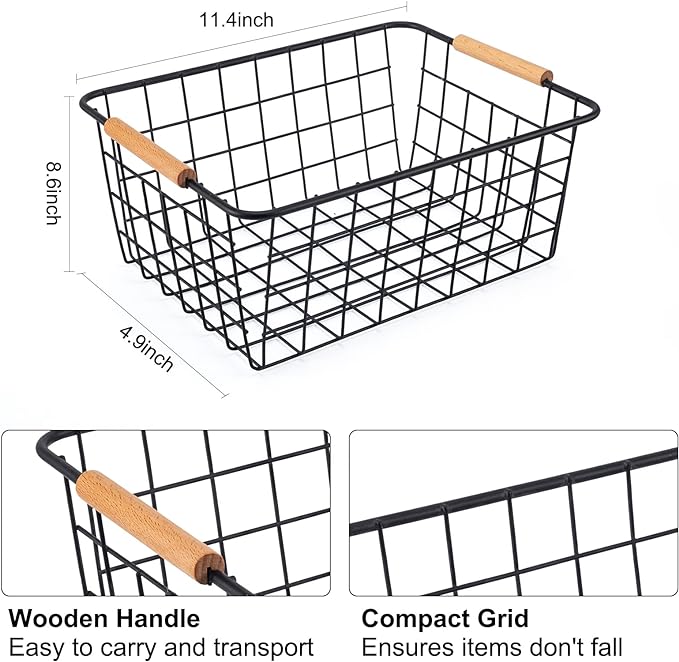 Black 2PCS Wire Storage Baskets - Image 5