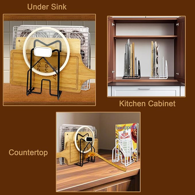 SUNFICON 2 Pack Cutting Board Racks Holders Pot Pan Lids Holders Chopping Board - Image 6