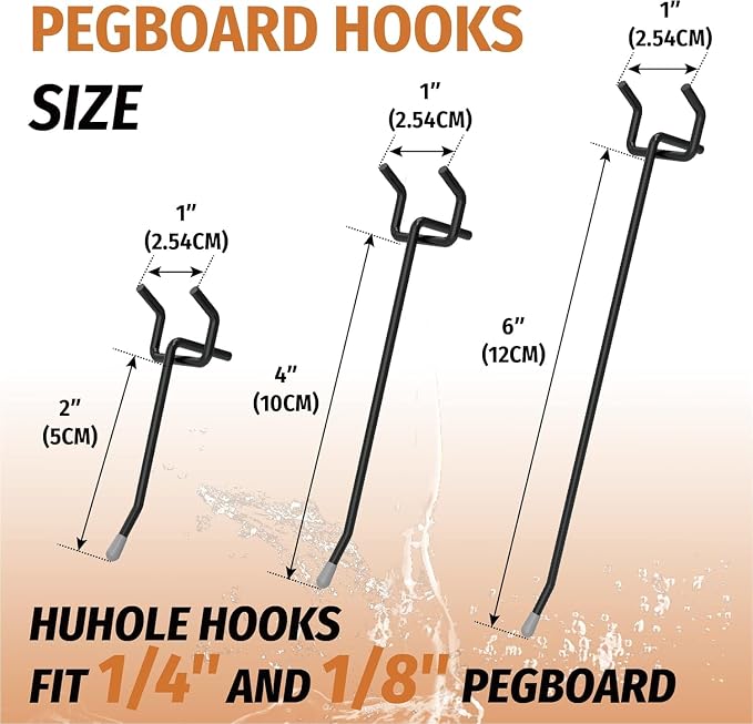HUHOLE Pegboard Hooks 4 Inch 50PC, Fit 1/4" or 1/8" Pegboard, Ideal Peg Board - Image 4