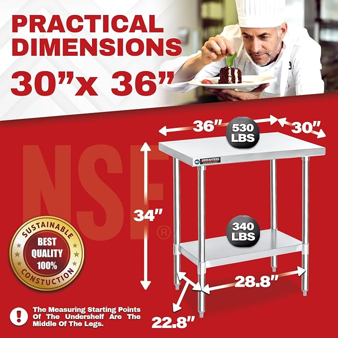 DuraSteel 30x36 Stainless Steel Work Table - Image 6