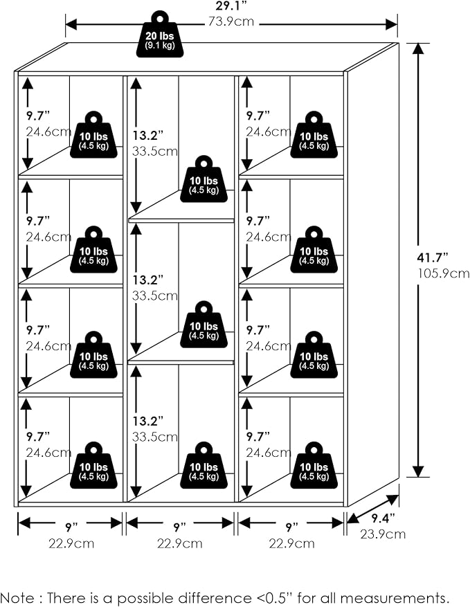 Furinno LUDER Book Shelf, 11-Cube Bookshelf, Reversible Bookcase, 9.4 x 29.1 x - Image 5