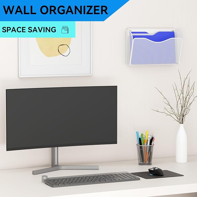 3 Single Pocket Wall File Holder, Mesh Hanging File Folder Paper Organizer - Image 2
