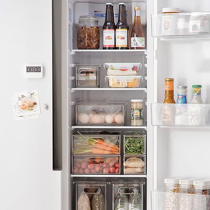 MineSign 2Pack Stackable Fridge Drawers Pull-Out Bins Divided Produce Saver - Image 2