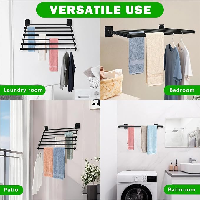 Wall Mounted Drying Rack, 28 Inches Wall Laundry Drying Rack Collapsible Indoor - Image 7