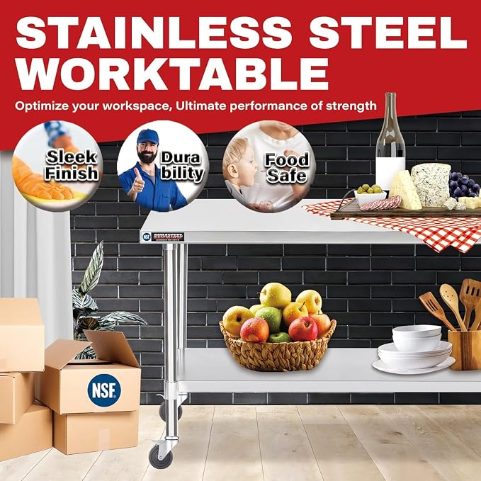 DuraSteel 30x48 NSF Stainless Steel Cart Work Table - Image 4