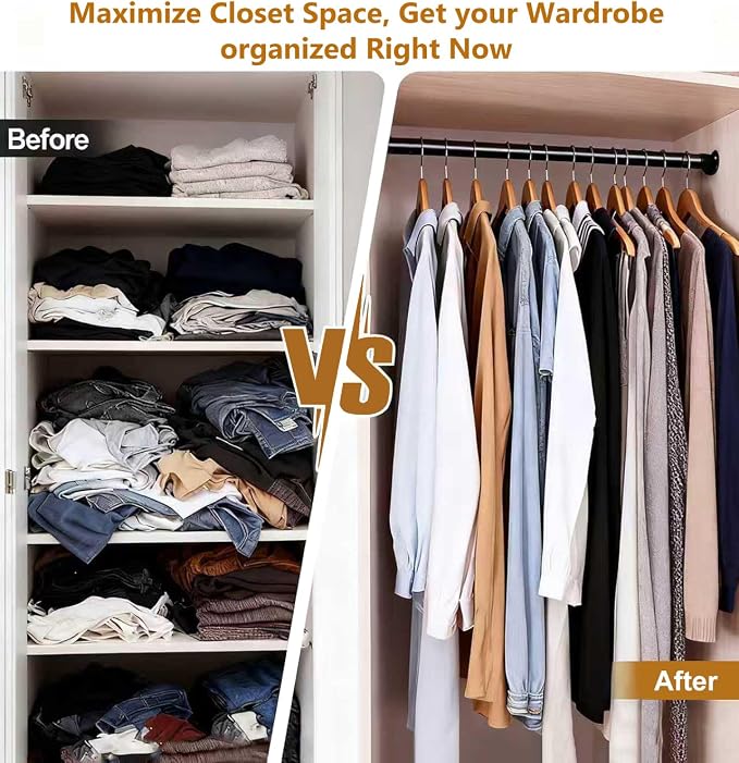 Closet Rods for Hanging Clothes, 16.5 to 46 Inches Adjustable Metal Closet Rod - Image 6