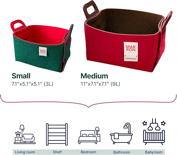 Collapsible DeepGreen Red Felt Storage Bin Small 11"x7.1"x7.1" – Foldable Basket - Image 6