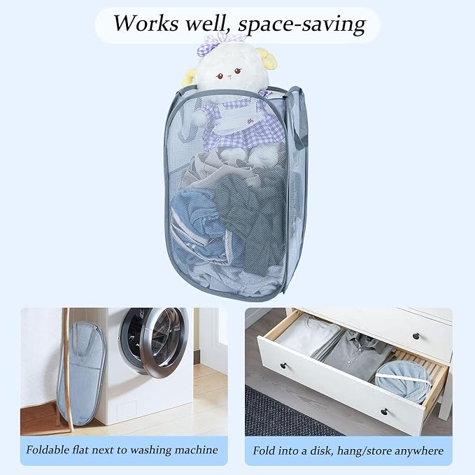 Upgraded 100L Extra Large Collapsible Laundry Baskets, 2 Pack XL Mesh Pop Up - Image 5