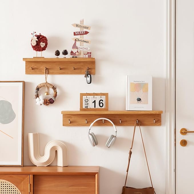 Oak Wood Coat Rack Wall Mount - Image 3