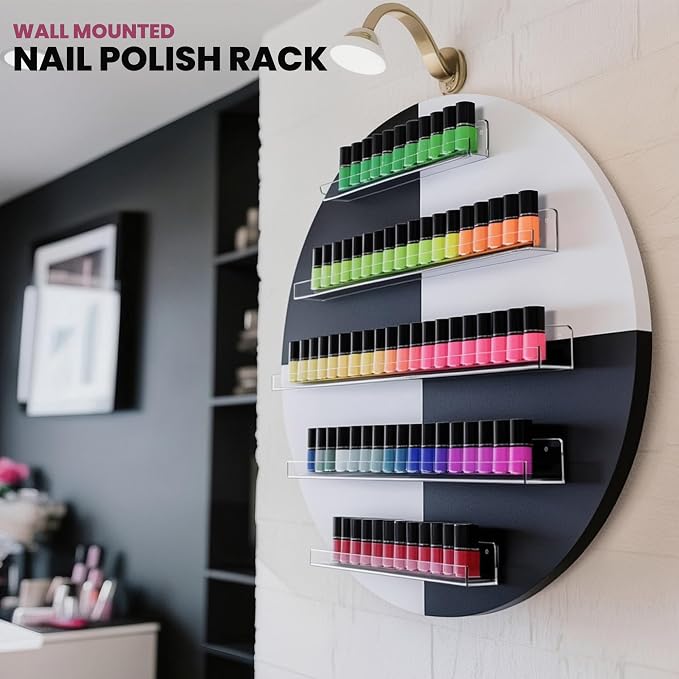 Wall Mount Nail Polish Organizer, 2 Packs Wood Nail Polish Rack w/Acrylic - Image 2