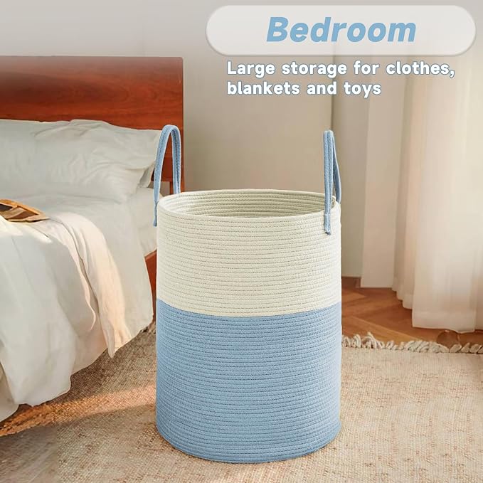 Large Woven Laundry Basket Hamper, 100L Cotton Rope Storage Bin - Image 4