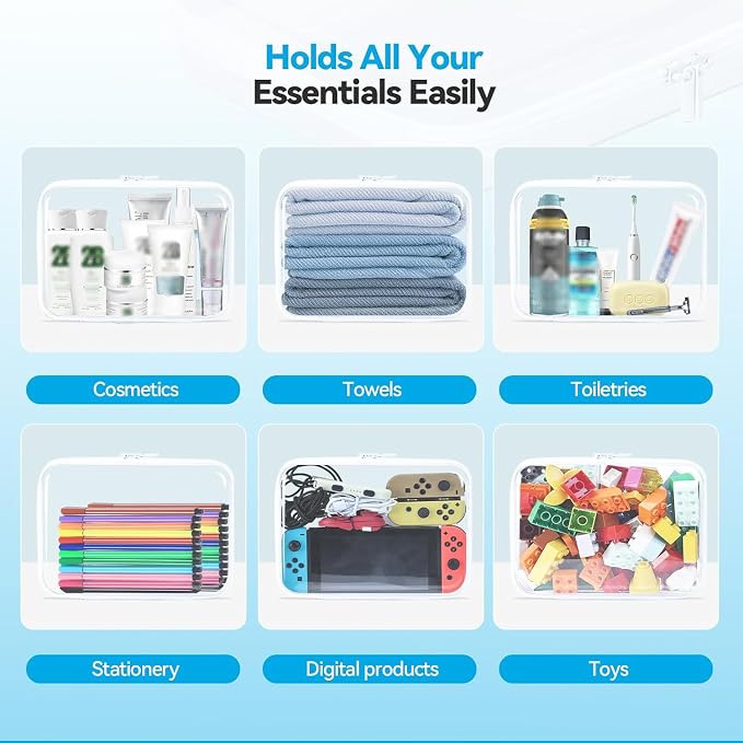 3Pcs Clear Zipper Pouches, Hard Clear Hard Shell Zipper Case Makeup Bag & - Image 4