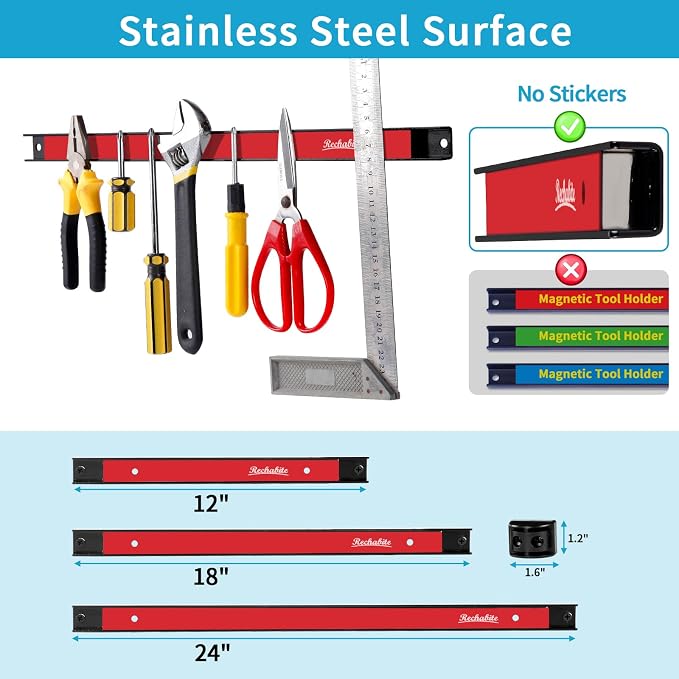 6 Pieces 12" Magnetic Tool Holder Strip, Metal Tool Organizer Rack - Image 4
