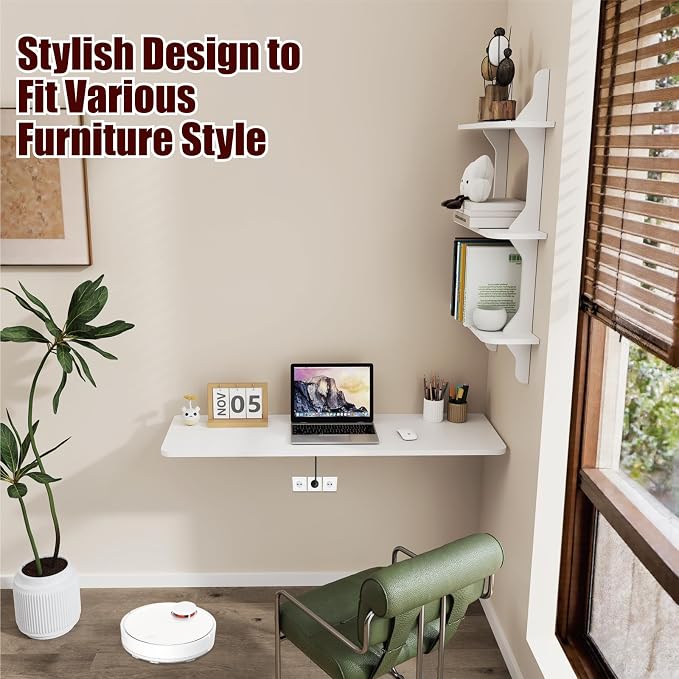Pmnianhua Wall Mounted Folding Table, Foldable Drop Leaf Table, Wall Mount Fold - Image 4