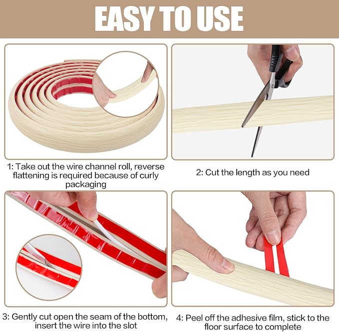 Floor Cord Cover Self Adhesive Cord Hider, 3.3FT Cable Management, Extension - Image 8